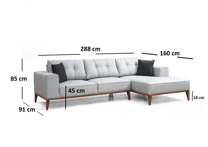 Atelier Del Sofa Montana Corner Right (L3+Chl) Sofá Cama Esquinero Gris Claro 288 x 160 cm